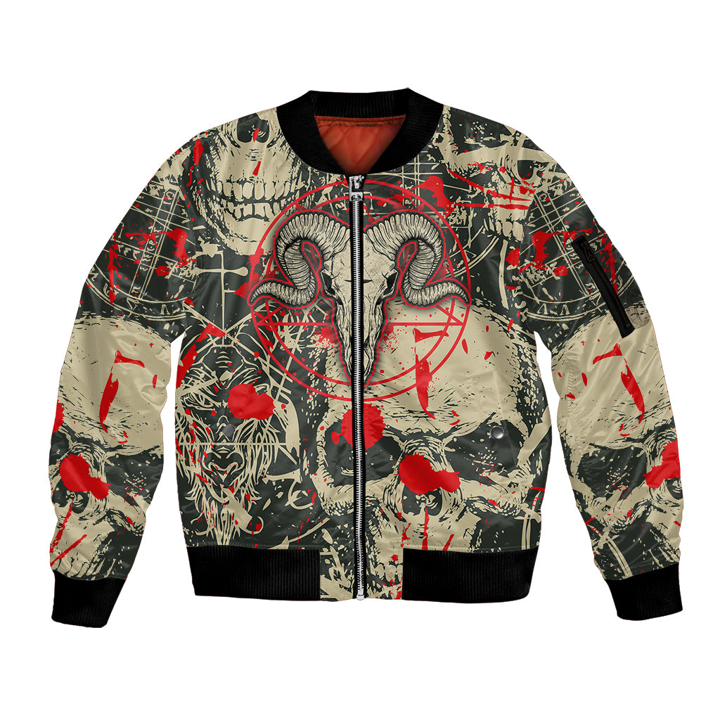 Skull Pattern Sleeve Zip Bomber Jacket Demon Art - Come With Me - Wonder Print Shop