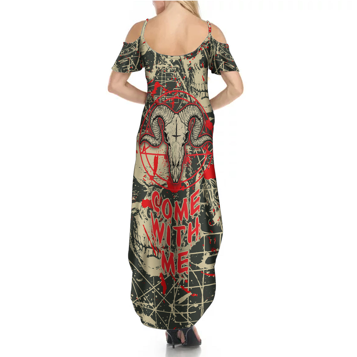 Skull Pattern Summer Maxi Dress Demon Art - Come With Me - Wonder Print Shop