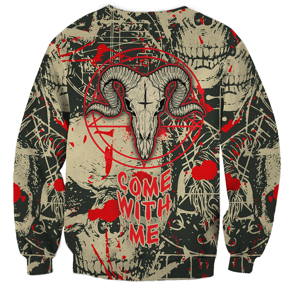 Skull Pattern Sweatshirt Demon Art - Come With Me - Wonder Print Shop