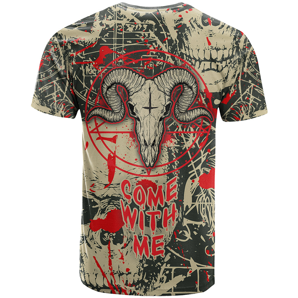Skull Pattern T Shirt Demon Art - Come With Me - Wonder Print Shop