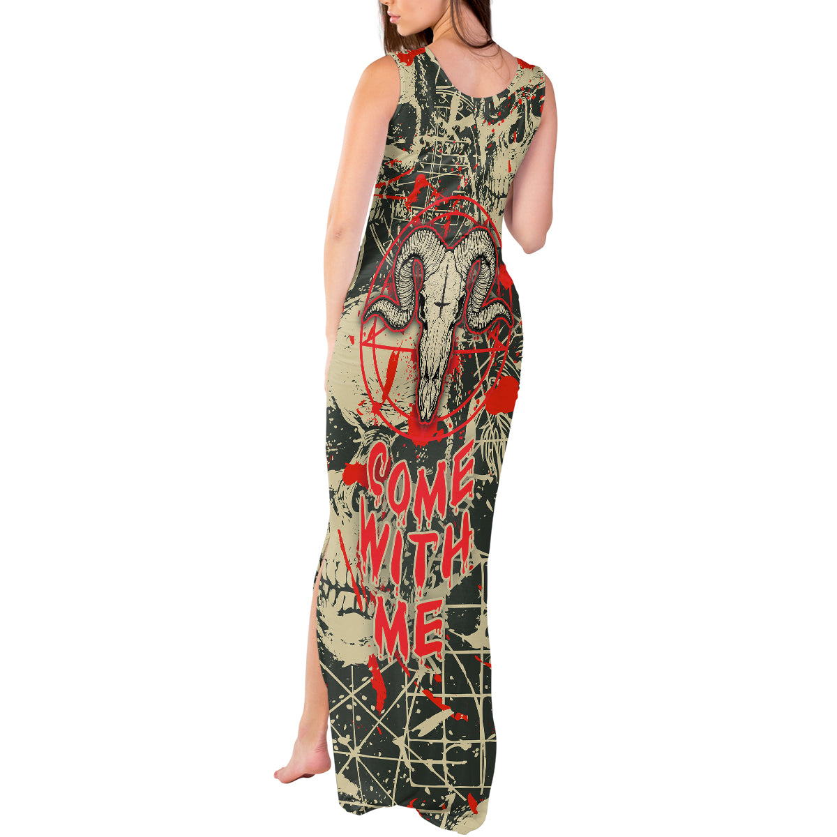 Skull Pattern Tank Maxi Dress Demon Art - Come With Me - Wonder Print Shop