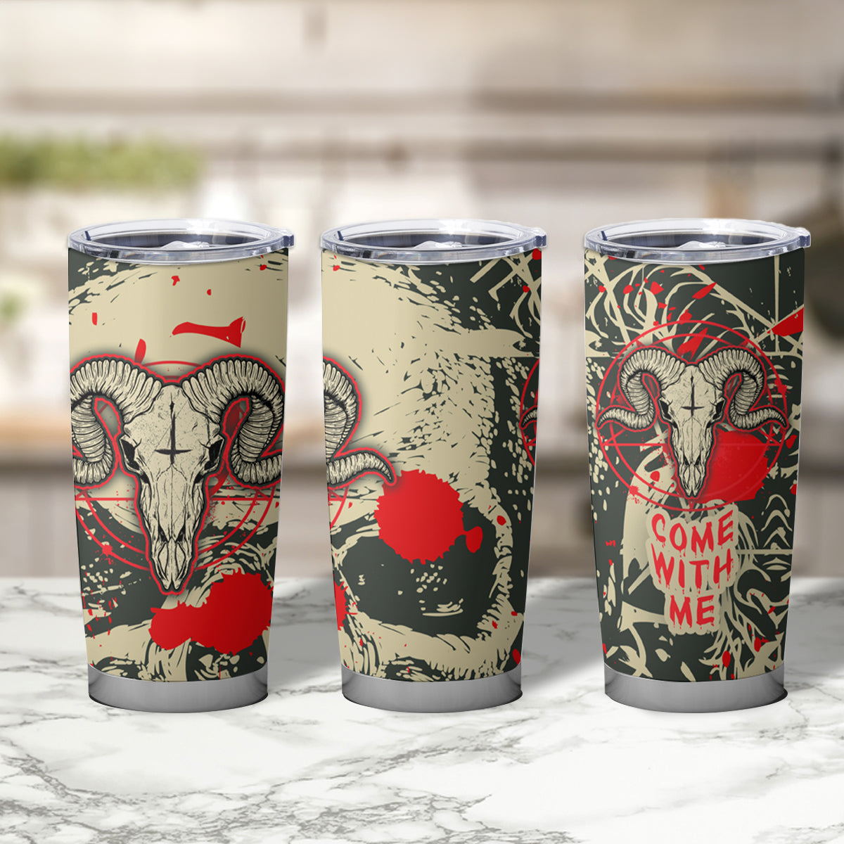Skull Pattern Tumbler Cup Demon Art - Come With Me - Wonder Print Shop