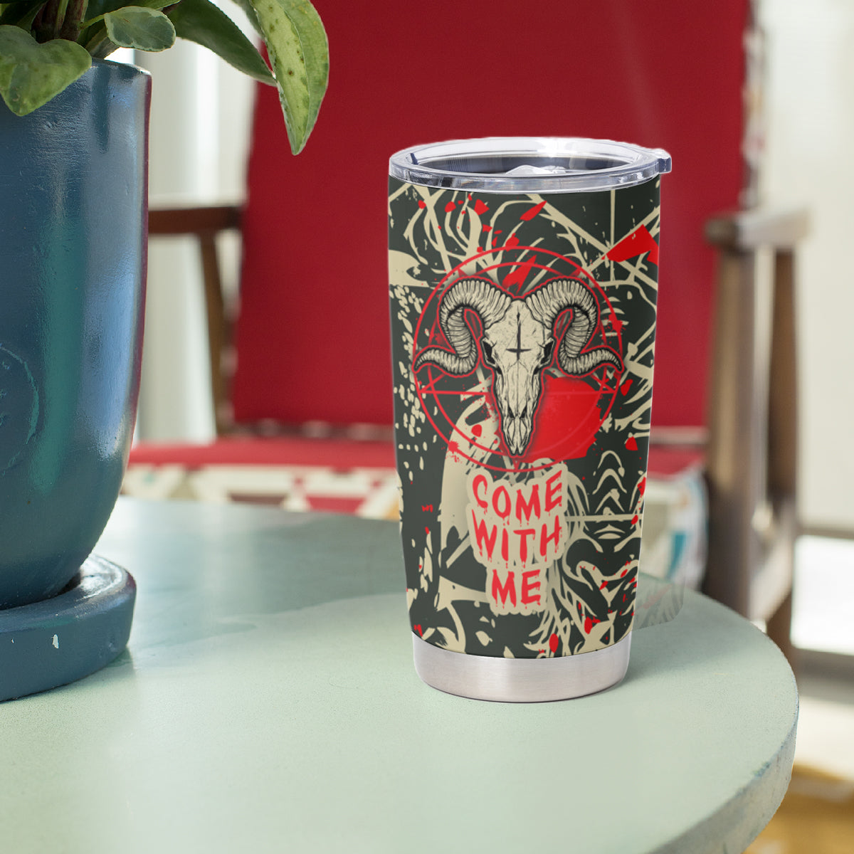 Skull Pattern Tumbler Cup Demon Art - Come With Me - Wonder Print Shop