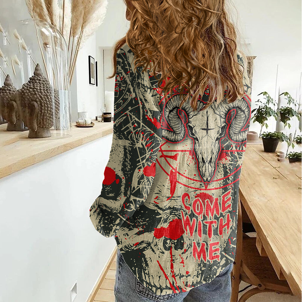 Skull Pattern Women Casual Shirt Demon Art - Come With Me - Wonder Print Shop
