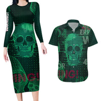 Technology Skull Couples Matching Long Sleeve Bodycon Dress and Hawaiian Shirt Warning - Erro 404 - Wonder Print Shop