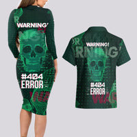 Technology Skull Couples Matching Long Sleeve Bodycon Dress and Hawaiian Shirt Warning - Erro 404 - Wonder Print Shop