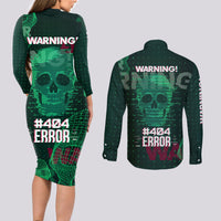 Technology Skull Couples Matching Long Sleeve Bodycon Dress and Long Sleeve Button Shirts Warning - Erro 404 - Wonder Print Shop