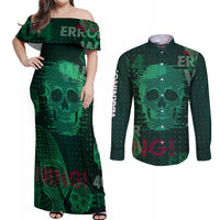 Technology Skull Couples Matching Off Shoulder Maxi Dress and Long Sleeve Button Shirts Warning - Erro 404 - Wonder Print Shop