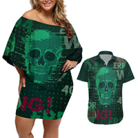 Technology Skull Couples Matching Off Shoulder Short Dress and Hawaiian Shirt Warning - Erro 404 - Wonder Print Shop