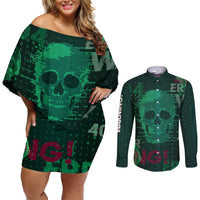 Technology Skull Couples Matching Off Shoulder Short Dress and Long Sleeve Button Shirts Warning - Erro 404 - Wonder Print Shop