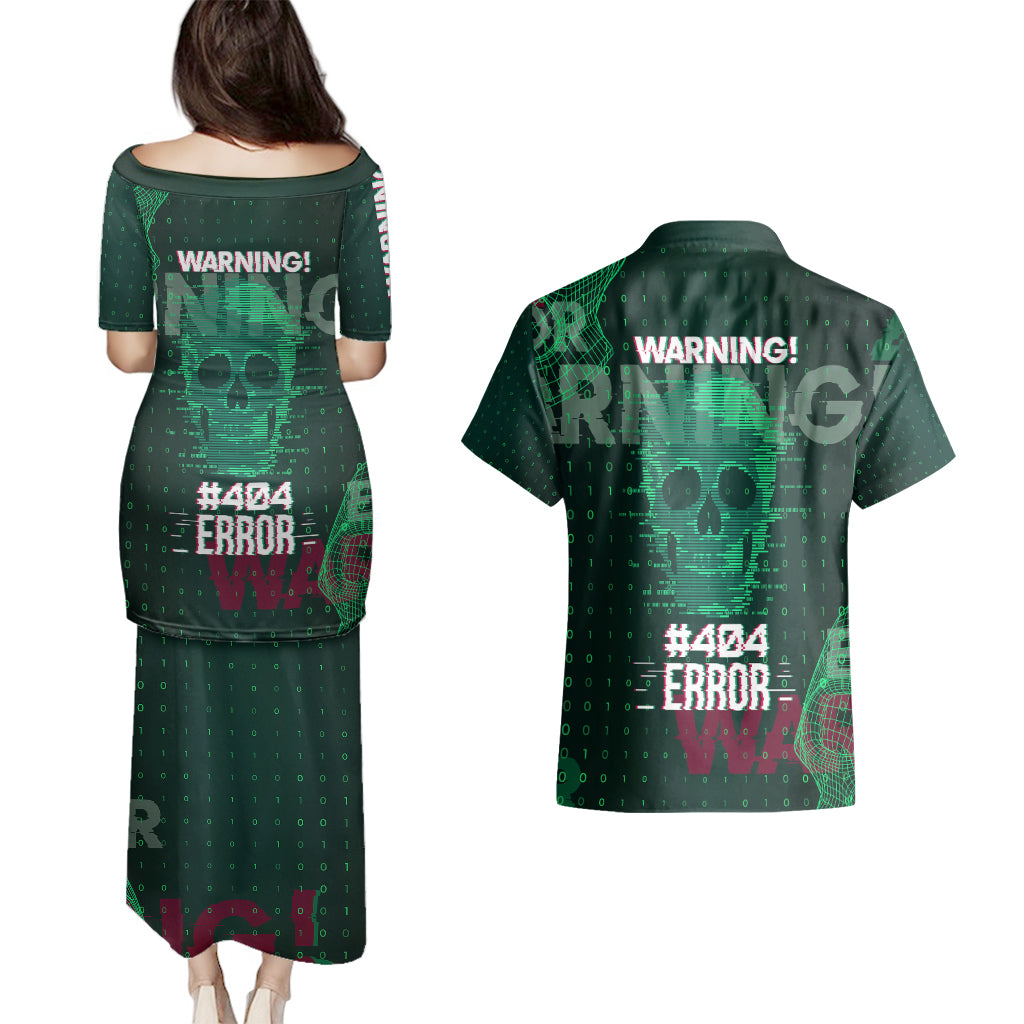 Technology Skull Couples Matching Puletasi Dress and Hawaiian Shirt Warning - Erro 404 - Wonder Print Shop