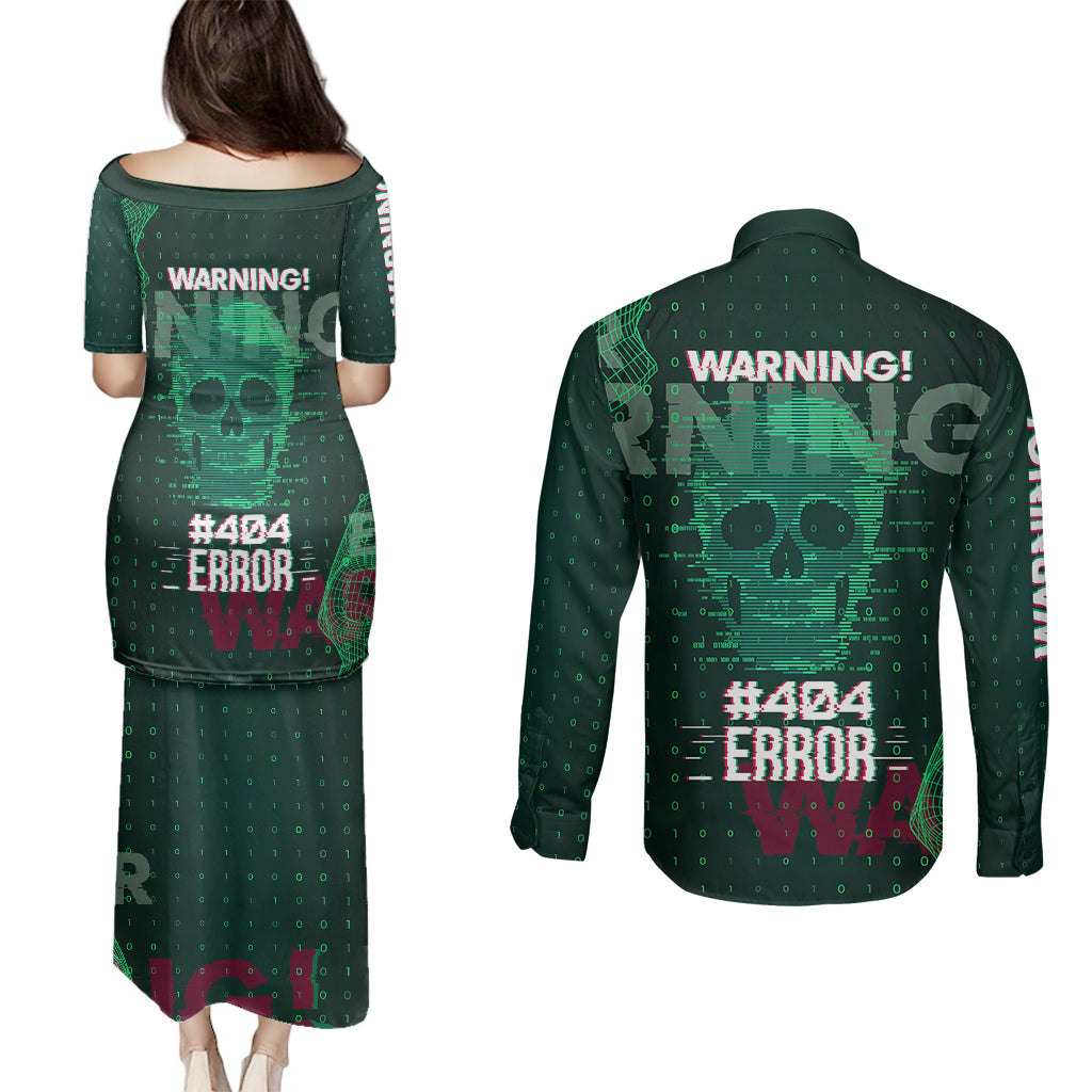 Technology Skull Couples Matching Puletasi Dress and Long Sleeve Button Shirts Warning - Erro 404 - Wonder Print Shop