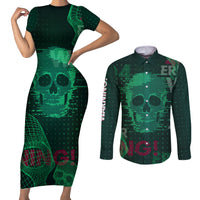 Technology Skull Couples Matching Short Sleeve Bodycon Dress and Long Sleeve Button Shirts Warning - Erro 404 - Wonder Print Shop