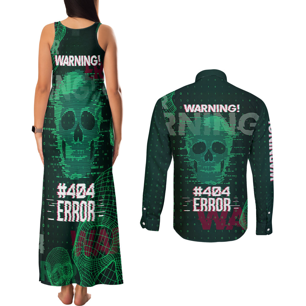 Technology Skull Couples Matching Tank Maxi Dress and Long Sleeve Button Shirts Warning - Erro 404 - Wonder Print Shop