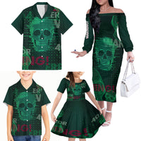 Technology Skull Family Matching Off Shoulder Long Sleeve Dress and Hawaiian Shirt Warning - Erro 404 - Wonder Print Shop