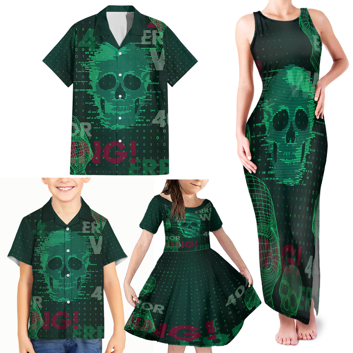 Technology Skull Family Matching Tank Maxi Dress and Hawaiian Shirt Warning - Erro 404 - Wonder Print Shop