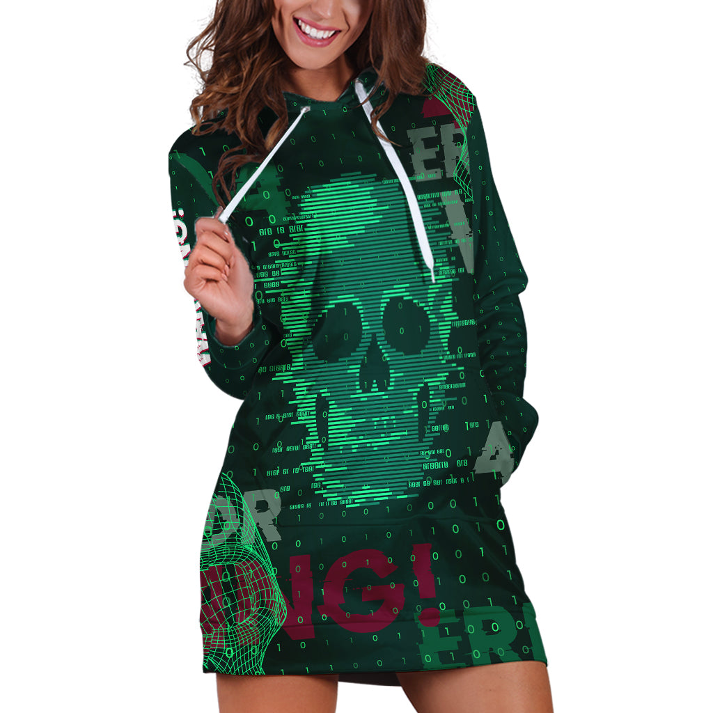 Technology Skull Hoodie Dress Warning - Erro 404 - Wonder Print Shop