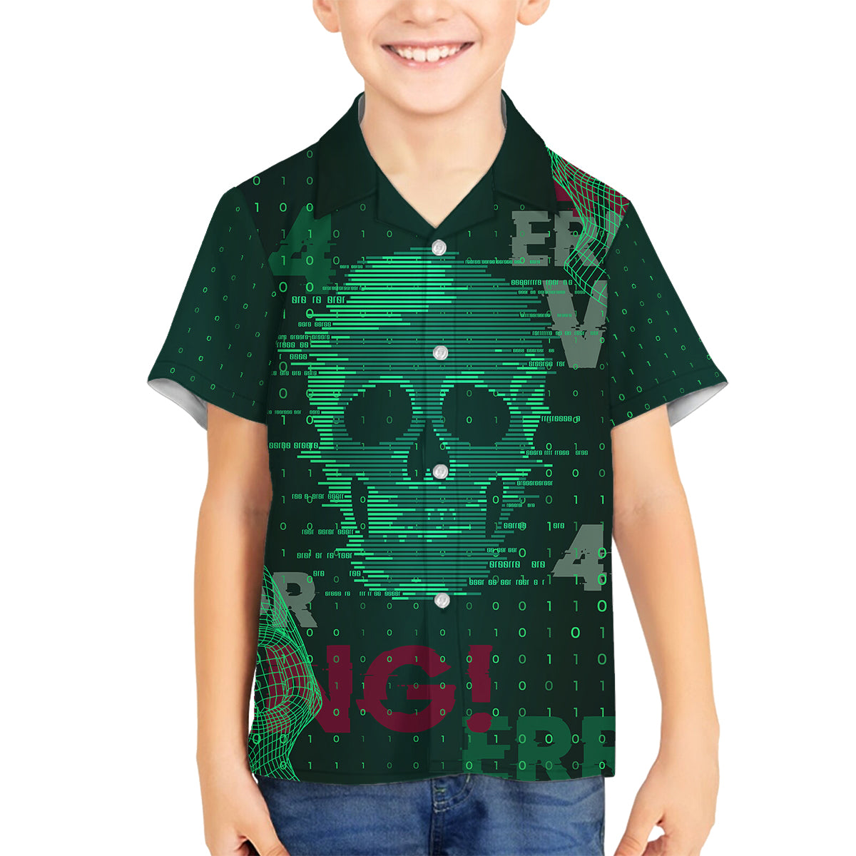Technology Skull Kid Hawaiian Shirt Warning - Erro 404 - Wonder Print Shop