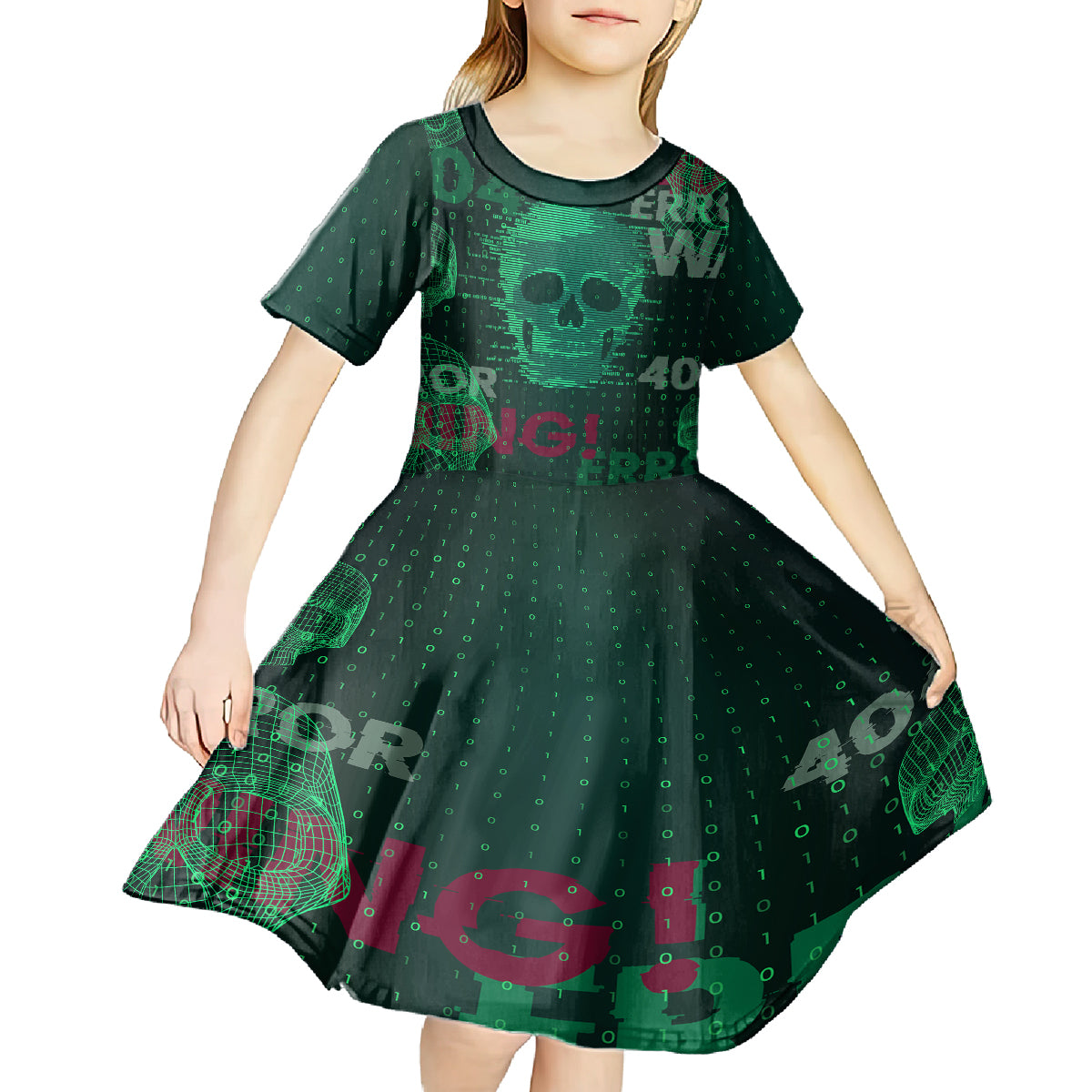 Technology Skull Kid Short Sleeve Dress Warning - Erro 404 - Wonder Print Shop