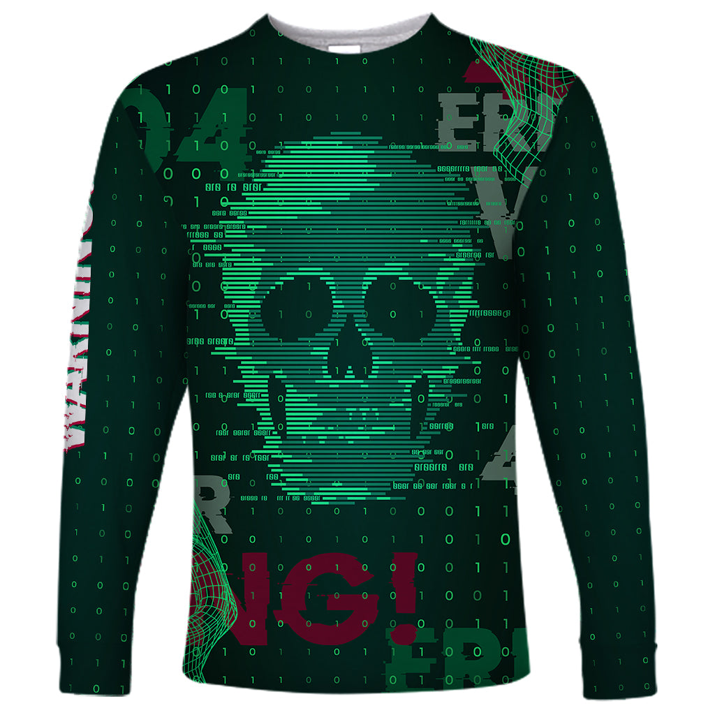 Technology Skull Long Sleeve Shirt Warning - Erro 404 - Wonder Print Shop