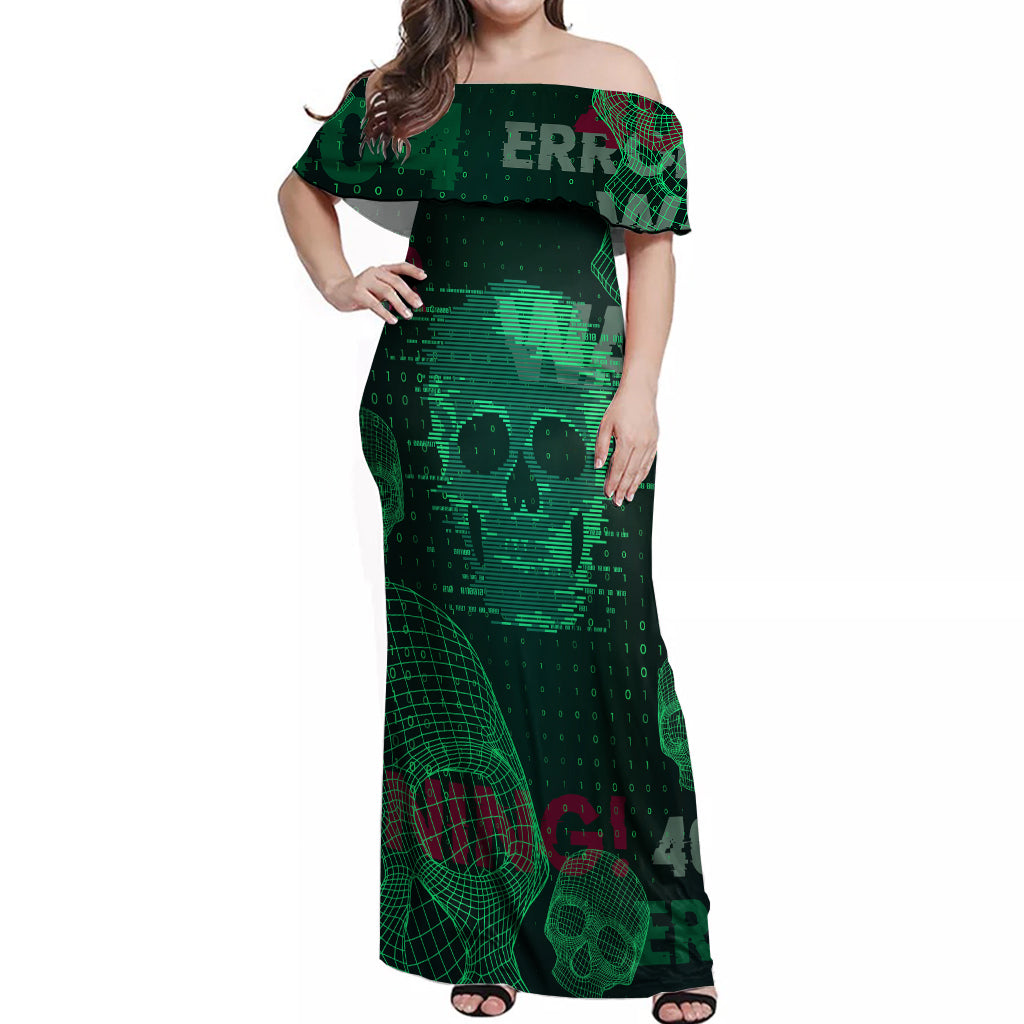 Technology Skull Off Shoulder Maxi Dress Warning - Erro 404 - Wonder Print Shop