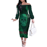 Technology Skull Off The Shoulder Long Sleeve Dress Warning - Erro 404 - Wonder Print Shop