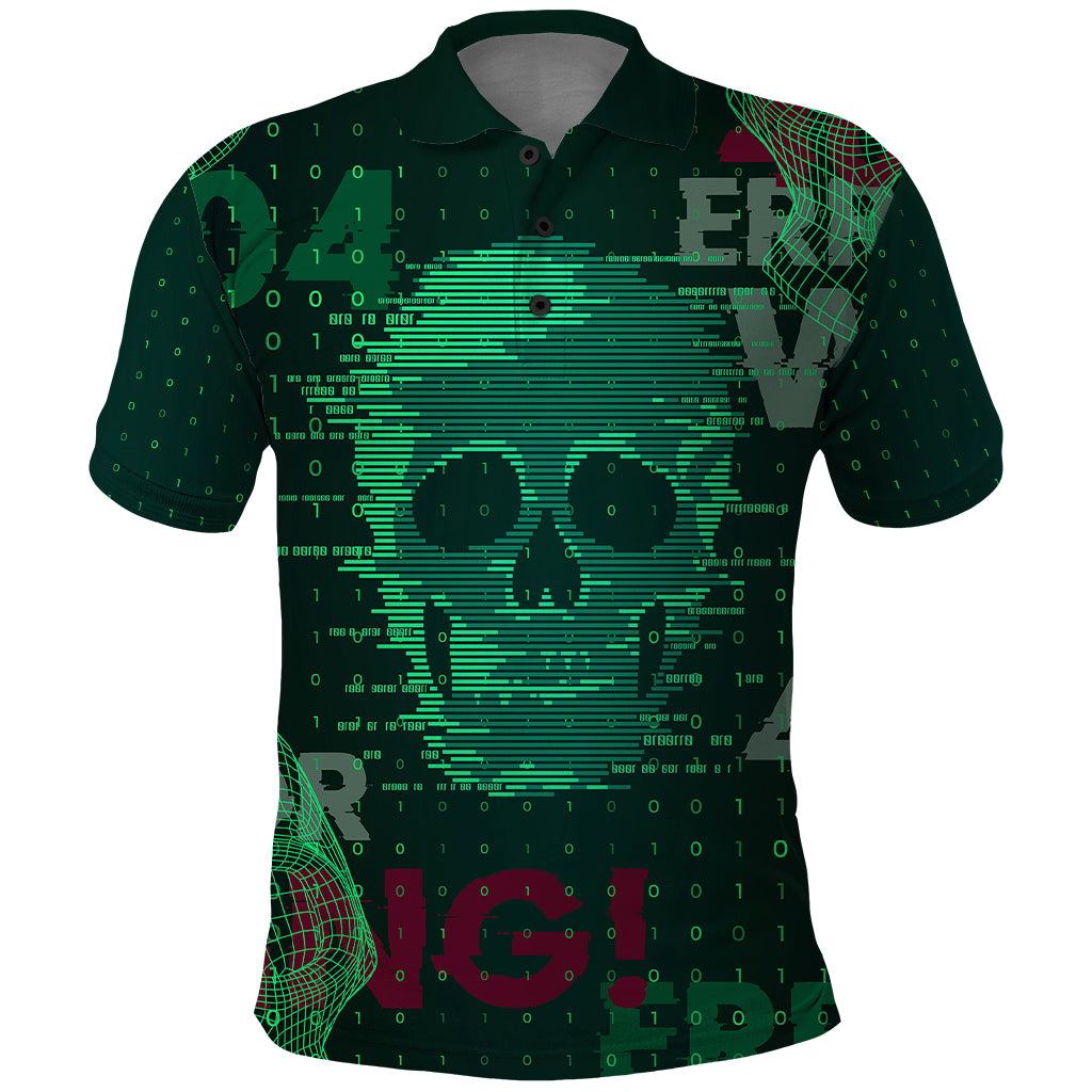 Technology Skull Polo Shirt Warning - Erro 404 - Wonder Print Shop
