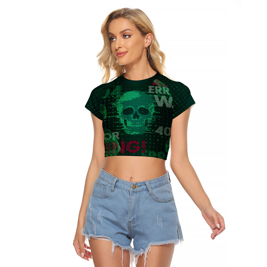 Technology Skull Raglan Cropped T Shirt Warning - Erro 404 - Wonder Print Shop