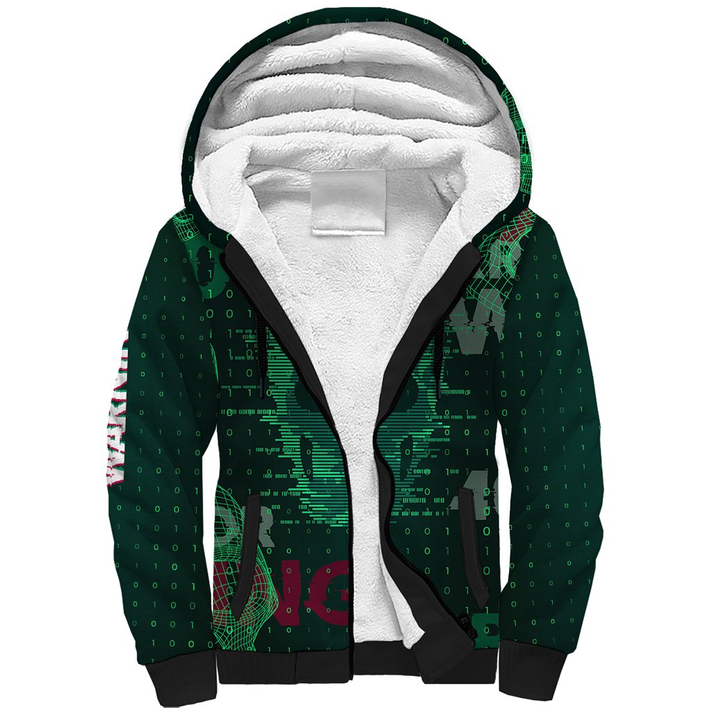 Technology Skull Sherpa Hoodie Warning - Erro 404 - Wonder Print Shop