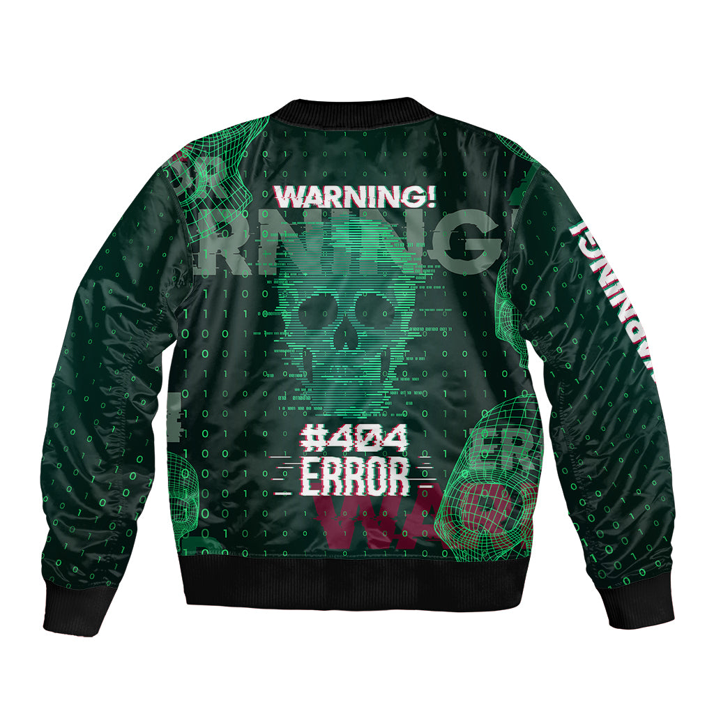 Technology Skull Sleeve Zip Bomber Jacket Warning - Erro 404 - Wonder Print Shop