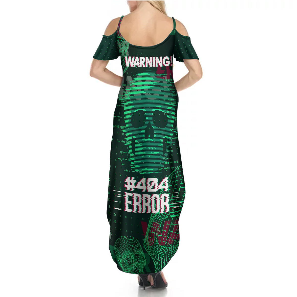 Technology Skull Summer Maxi Dress Warning - Erro 404 - Wonder Print Shop