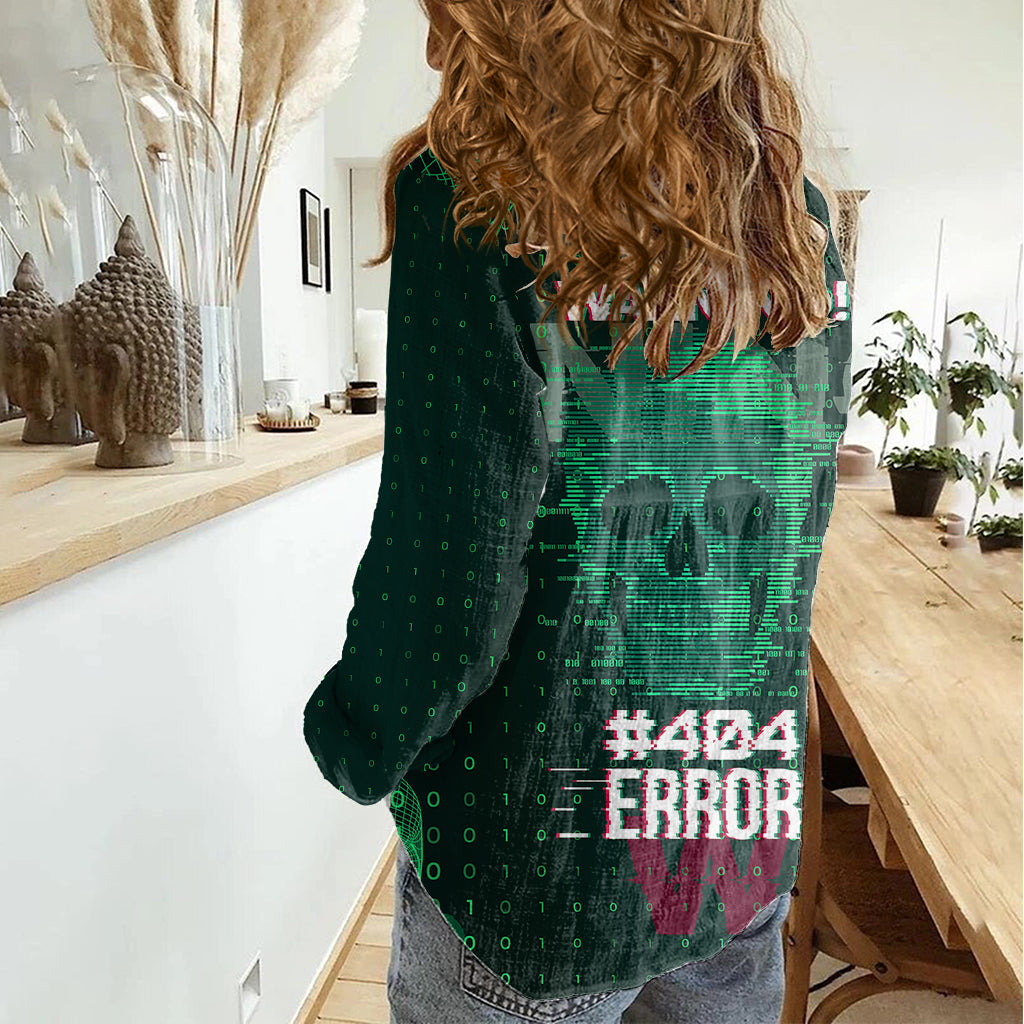 Technology Skull Women Casual Shirt Warning - Erro 404 - Wonder Print Shop