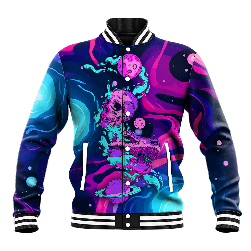 Space Skull Baseball Jacket Skeleton Color Neon Paint On Space - Wonder Print Shop