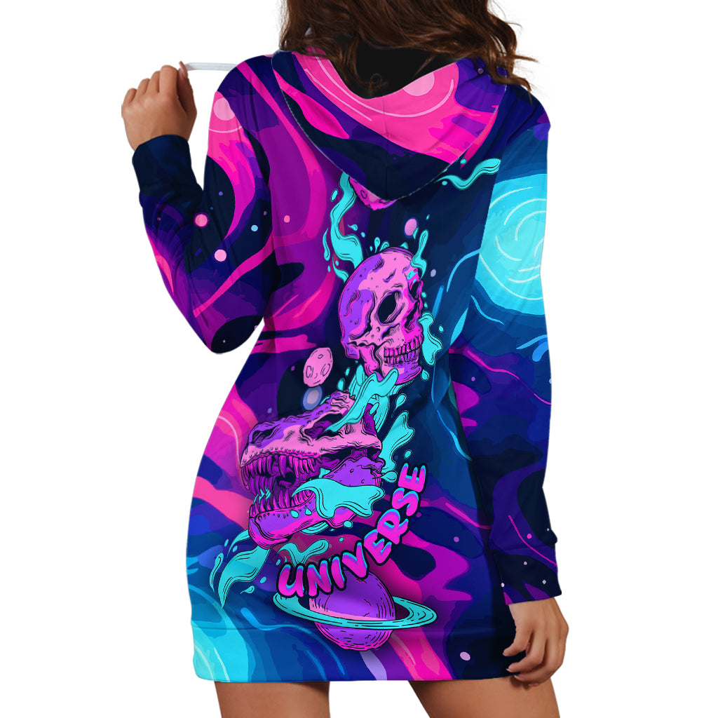 Space Skull Hoodie Dress Skeleton Color Neon Paint On Space - Wonder Print Shop