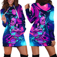 Space Skull Hoodie Dress Skeleton Color Neon Paint On Space - Wonder Print Shop