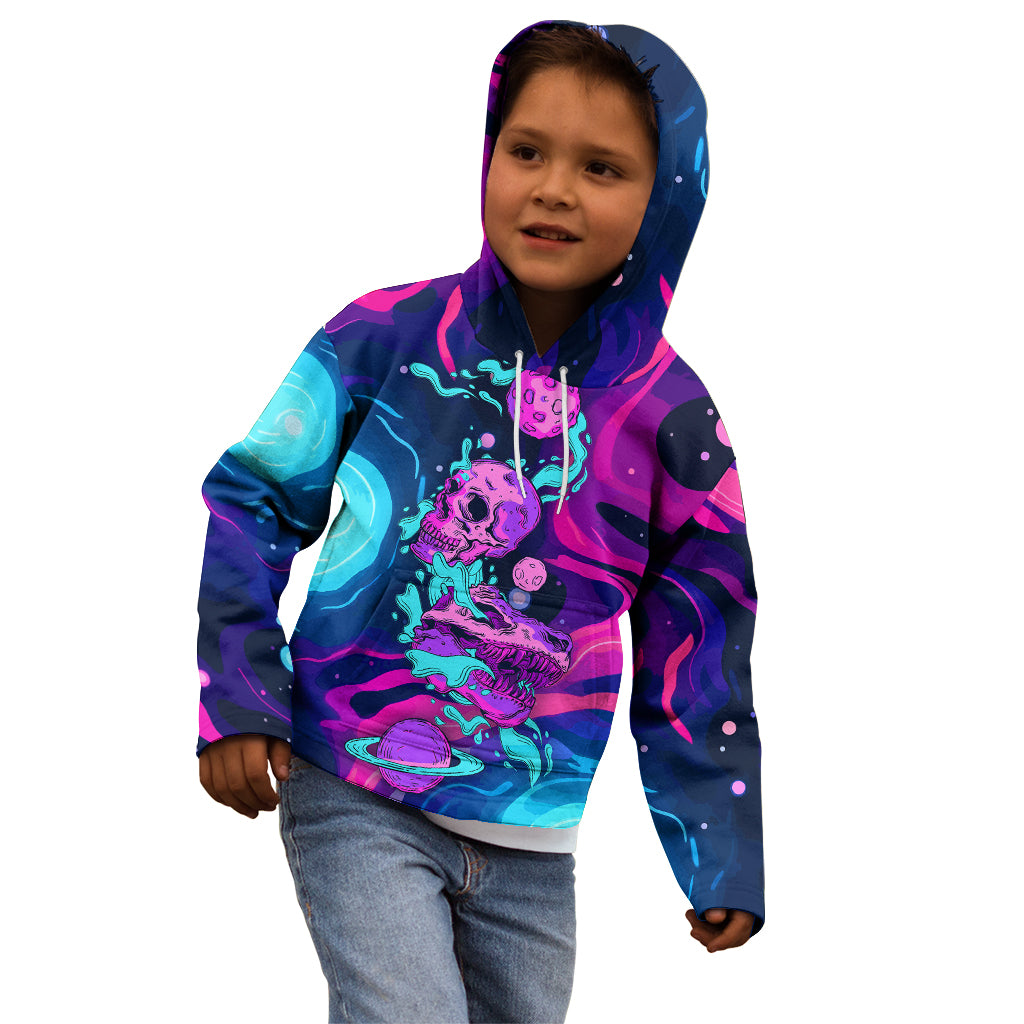 Space Skull Kid Hoodie Skeleton Color Neon Paint On Space - Wonder Print Shop