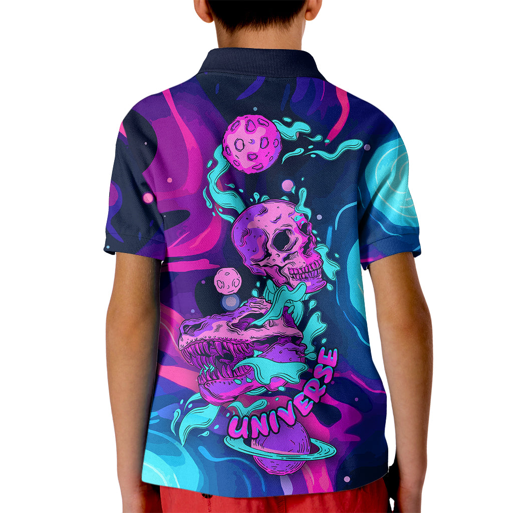 Space Skull Kid Polo Shirt Skeleton Color Neon Paint On Space - Wonder Print Shop