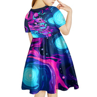Space Skull Kid Short Sleeve Dress Skeleton Color Neon Paint On Space - Wonder Print Shop