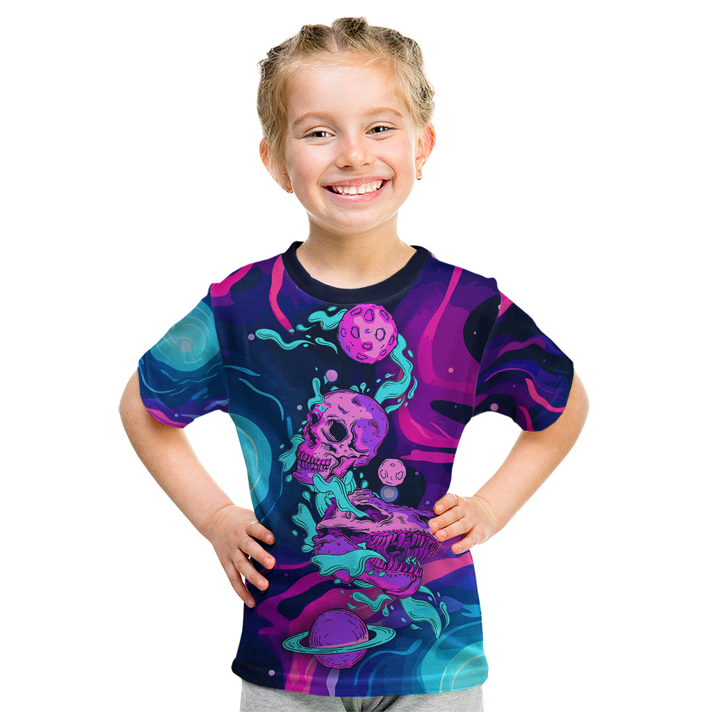 Space Skull Kid T Shirt Skeleton Color Neon Paint On Space - Wonder Print Shop