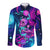 Space Skull Long Sleeve Button Shirt Skeleton Color Neon Paint On Space - Wonder Print Shop