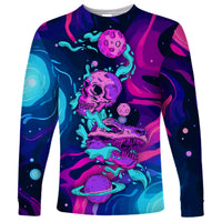Space Skull Long Sleeve Shirt Skeleton Color Neon Paint On Space - Wonder Print Shop