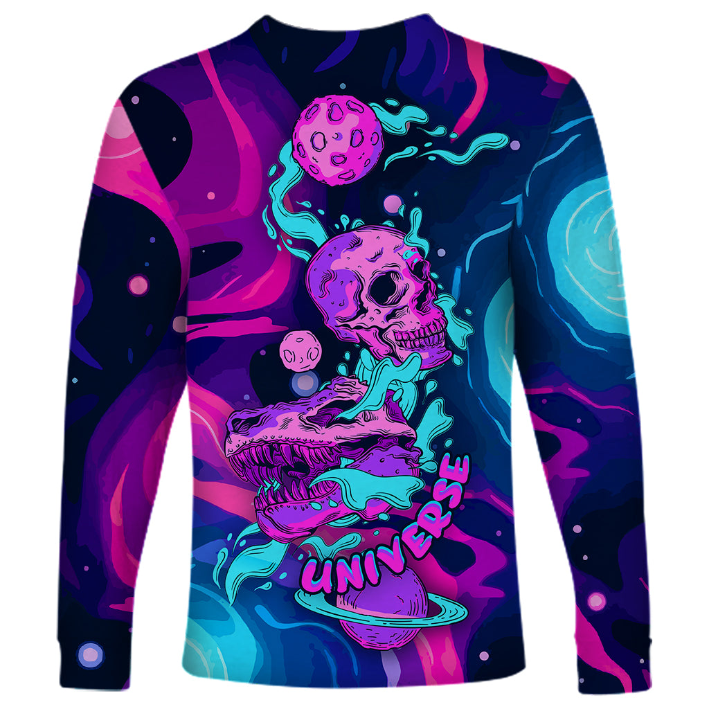 Space Skull Long Sleeve Shirt Skeleton Color Neon Paint On Space - Wonder Print Shop