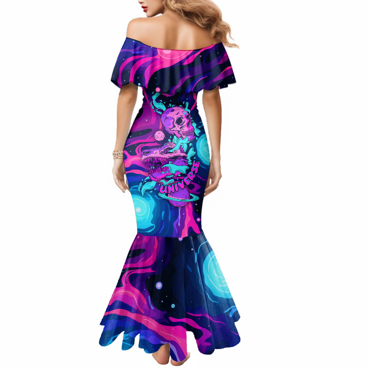 Space Skull Mermaid Dress Skeleton Color Neon Paint On Space - Wonder Print Shop