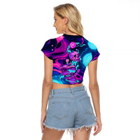 Space Skull Raglan Cropped T Shirt Skeleton Color Neon Paint On Space - Wonder Print Shop