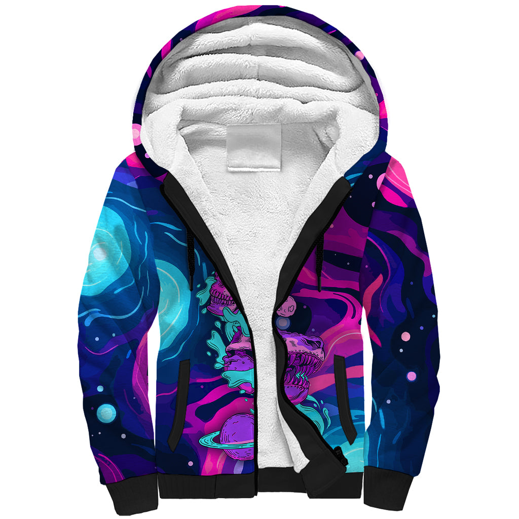 Space Skull Sherpa Hoodie Skeleton Color Neon Paint On Space - Wonder Print Shop