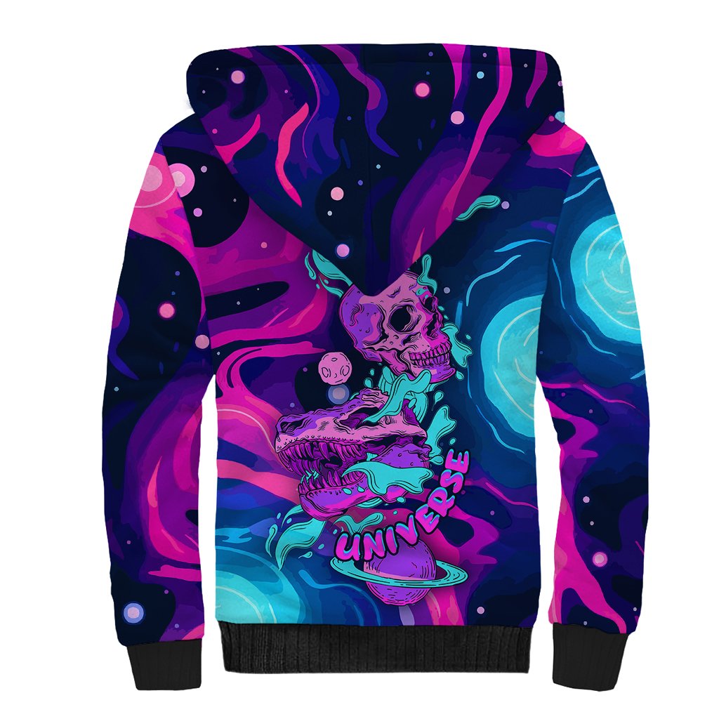 Space Skull Sherpa Hoodie Skeleton Color Neon Paint On Space - Wonder Print Shop