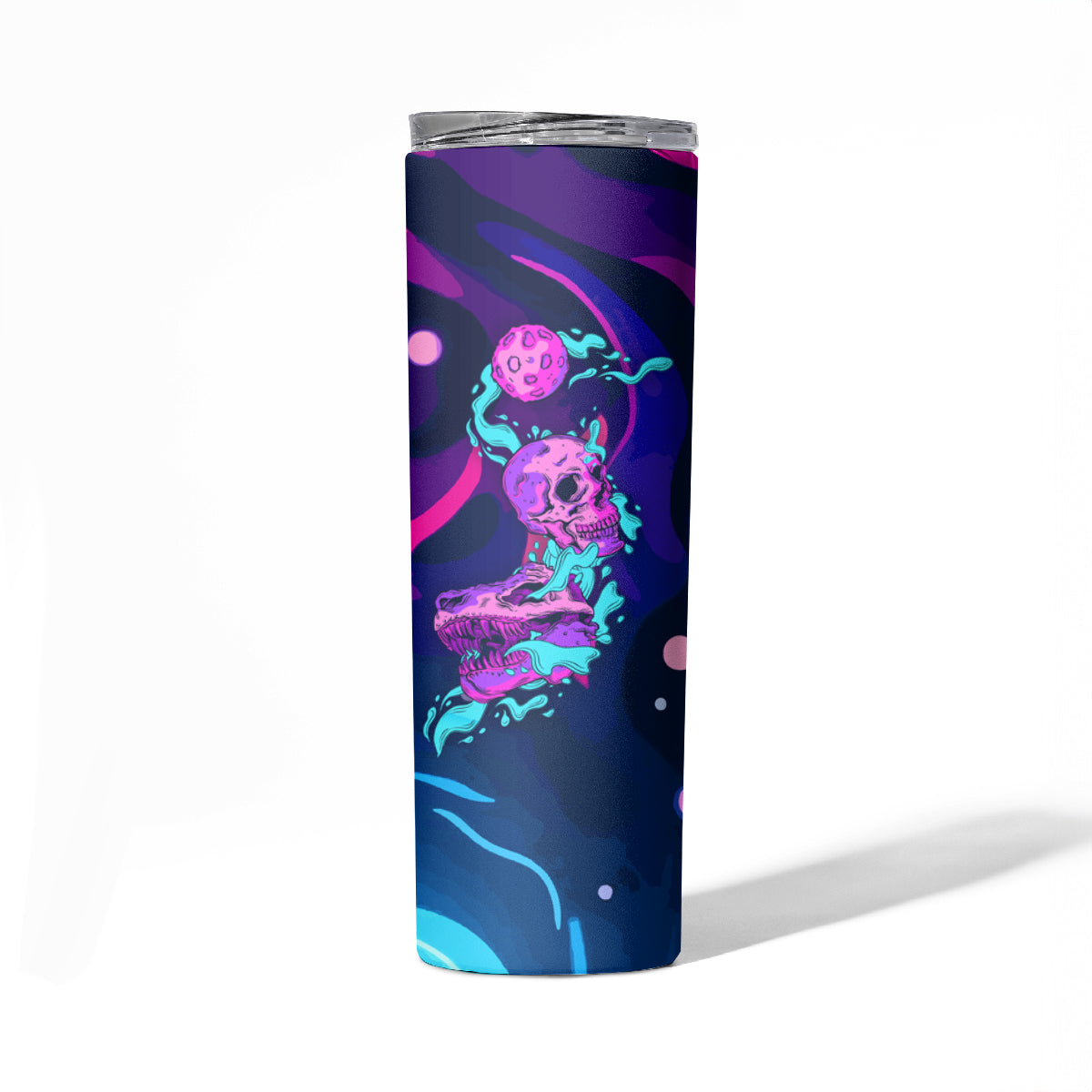 Space Skull Skinny Tumbler Skeleton Color Neon Paint On Space - Wonder Print Shop
