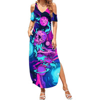 Space Skull Summer Maxi Dress Skeleton Color Neon Paint On Space - Wonder Print Shop