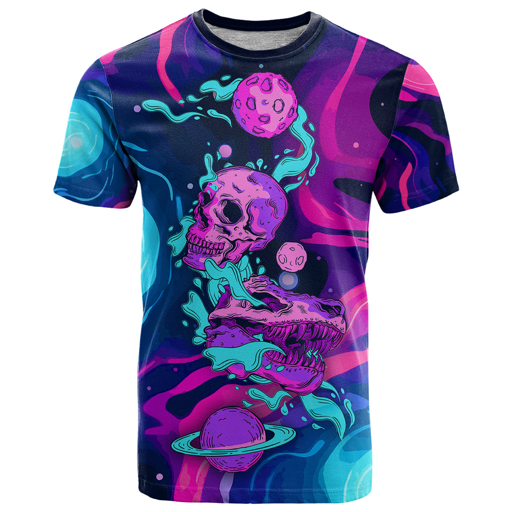 Space Skull T Shirt Skeleton Color Neon Paint On Space - Wonder Print Shop