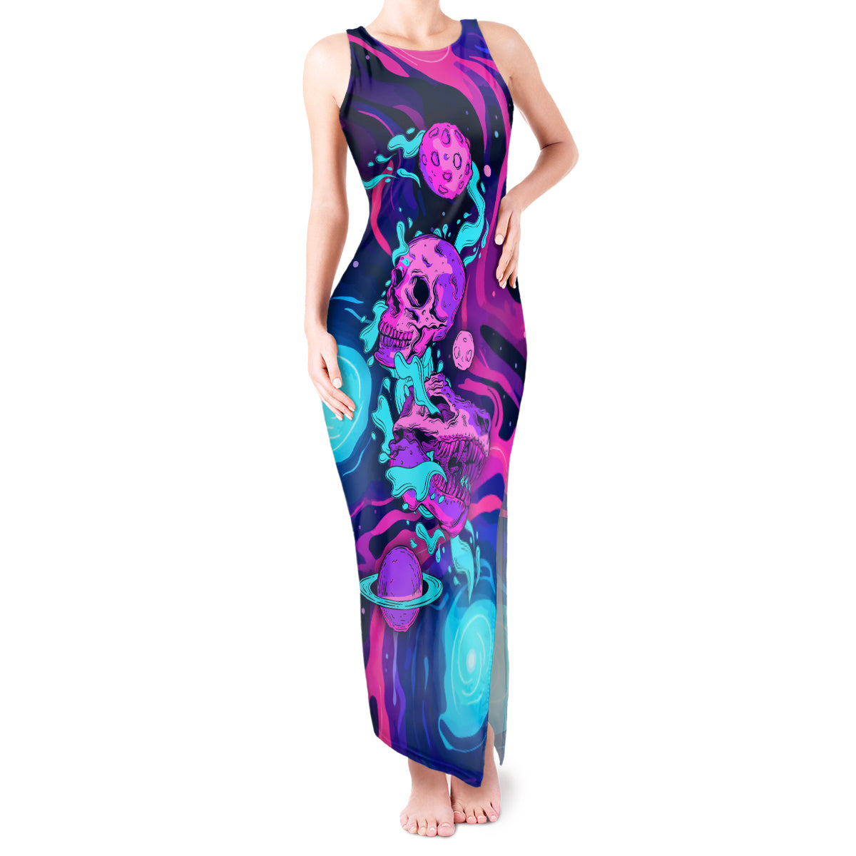 Space Skull Tank Maxi Dress Skeleton Color Neon Paint On Space - Wonder Print Shop